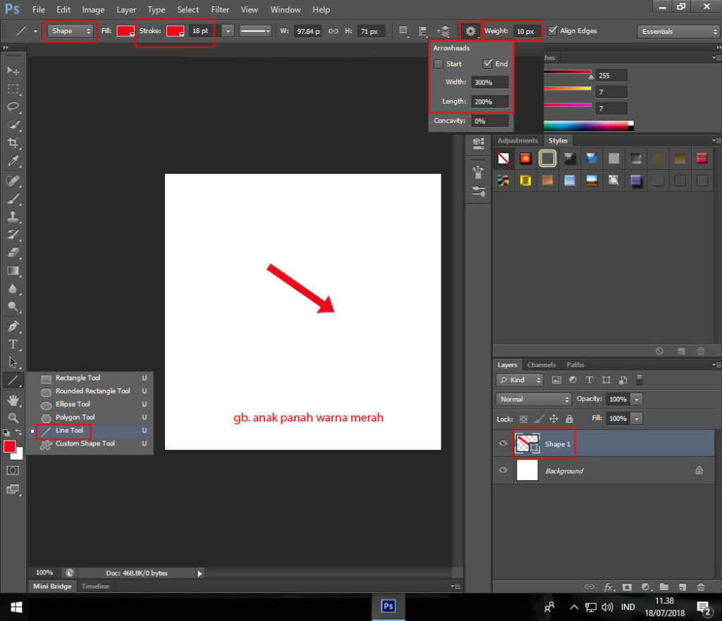 Cara membuat anak panah di adobe photoshop